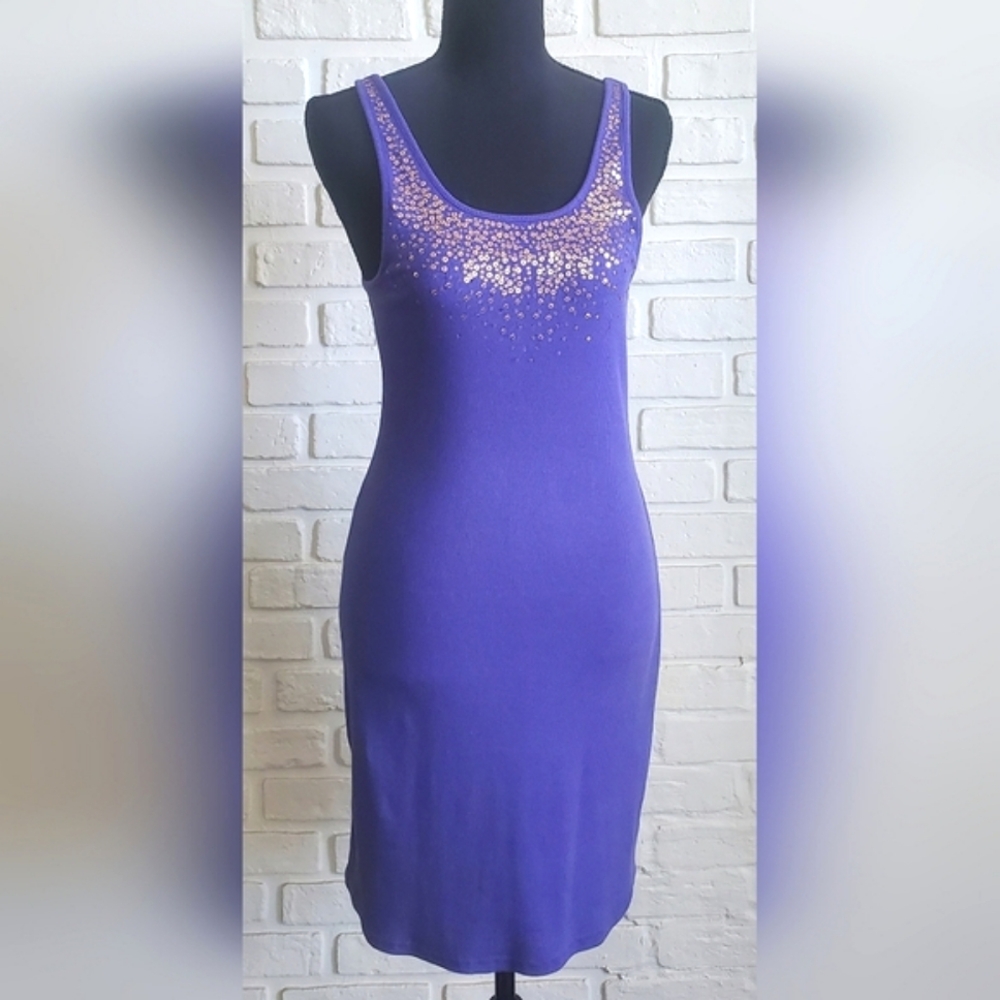 Jessica Purple & Gold Sequins Jersey Tank Dress Size Small